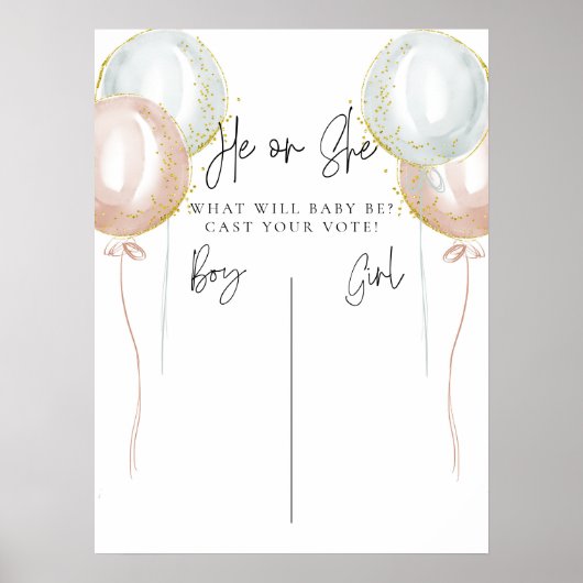 Rosa & Blauer Ballon Er oder sie Abstimmungsergebn Poster (Vorne)