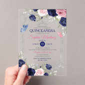 Rosa Blauer Blauer Schmetterling Silver Quinceañer Acryleinladungen (Insitu (Handheld))