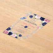 Rosa Blauer Blauer Schmetterling Silver Quinceañer Acryleinladungen (Ablage )