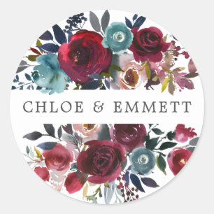 Rosa blauer blühender Hochzeitsstich-Umschlag Aufk Runder Aufkleber