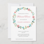 Rosa blauer Blumenreath Hochzeit Probe Dinner Einladung (Vorderseite)