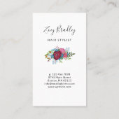 Rosa blauer Blumenstrauß Burgunders Scissor Visitenkarte (Rückseite)