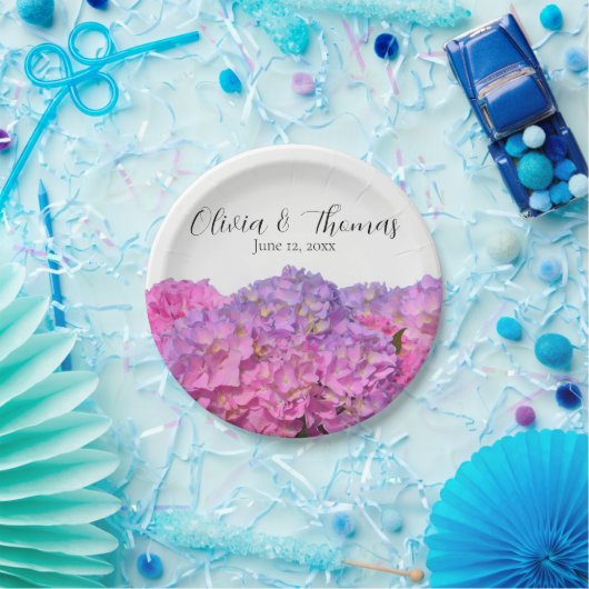 Rosa Blauer Blütenboden Hydrangeas elegante Blume Pappteller (Party)