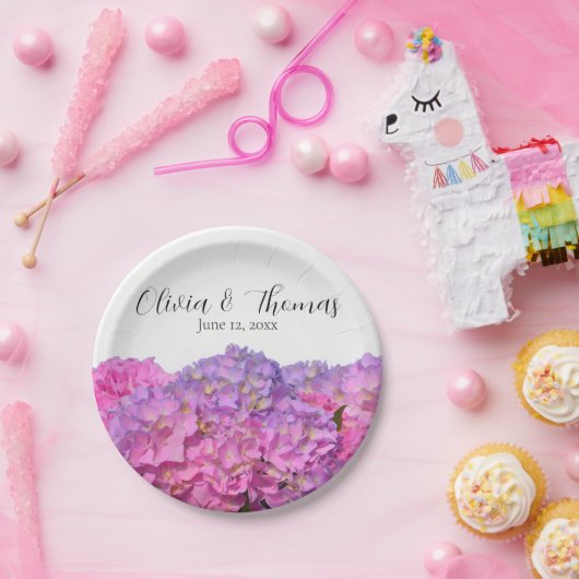 Rosa Blauer Blütenboden Hydrangeas elegante Blume Pappteller (Party)