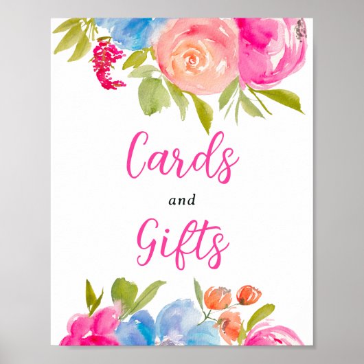 Rosa blauer Chic Boho blumenfarbenes Brautschild Poster (Vorne)