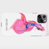 Rosa & Blauer Fisch oder Ihr Foto, schwarzer Name iPhone Hülle (Rückseite (Horizontal))