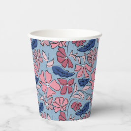 Rosa Blauer Handgezeichneter Blumenblock Druckschr Pappbecher