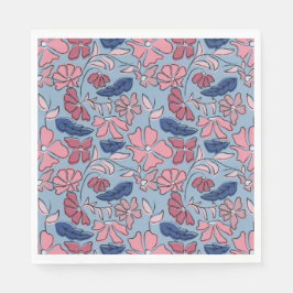 Rosa Blauer Handgezeichneter Blumenblock Druckschr Serviette