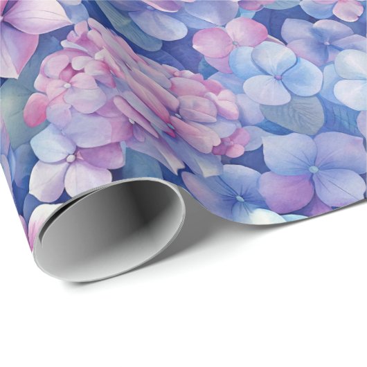 Rosa Blauer Hydrangeas Blütenblümchen im Blut Geschenkpapier (Rolleneckpunkt)