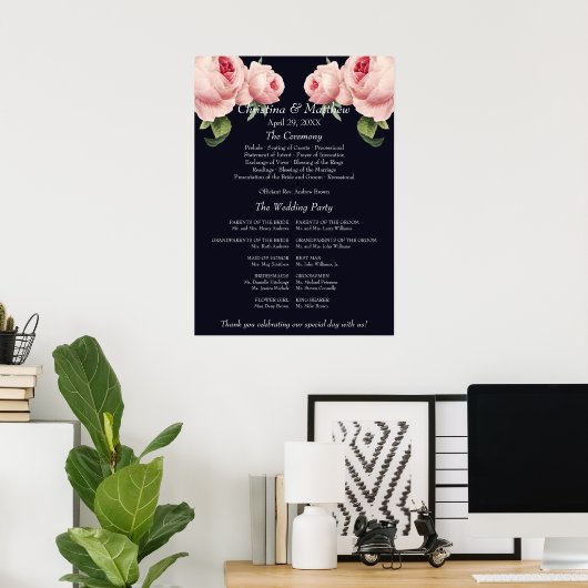 Rosa blauer Jahrgang Hochzeit Programm Poster (Heimbüro)