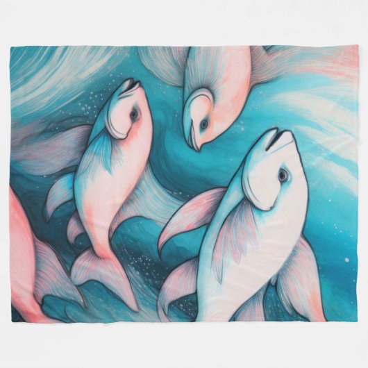 Rosa Blauer Khalk Zeichnend Fisch Fleecedecke (Vorderseite (Horizontal))