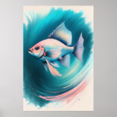 Rosa Blauer Khalk Zeichnend Fisch II Poster (Vorne)