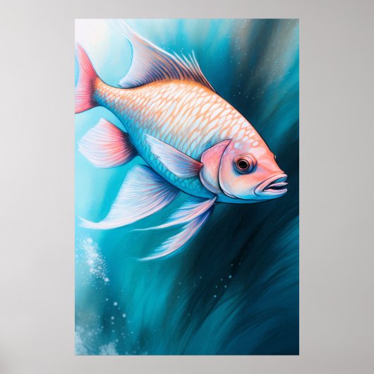 Rosa Blauer Khalk Zeichnend Fisch III Poster (Vorne)