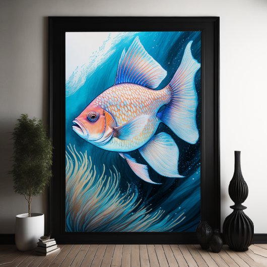Rosa Blauer Khalk Zeichnend Fisch IV Poster