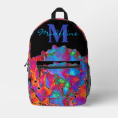 Rosa blauer lila Blütenmonogramm Bedruckter Rucksack (Vorderseite)