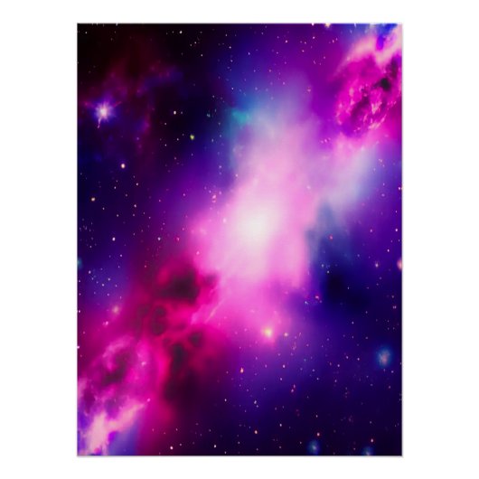 Rosa Blauer Nebel Galaxie Kunstgezwitscher Poster (Vorderseite)