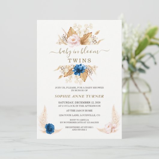 Rosa blauer Pampas Grass Baby in Bloom Einladung (Stehend Vorderseite)