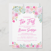 Rosa Blauer Pfirsich zu schnell Geburtstag Einladung (Vorderseite)