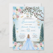 Rosa & Blauer Prinzessin Verzauberter Garten Quinc Einladung (Vorderseite)