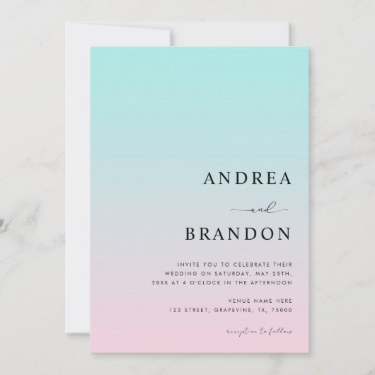 Rosa blauer QR-Code-UAWG alle in einer Hochzeit Einladung (Vorderseite)