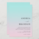 Rosa blauer QR-Code-UAWG alle in einer Hochzeit Einladung (Vorne/Hinten)