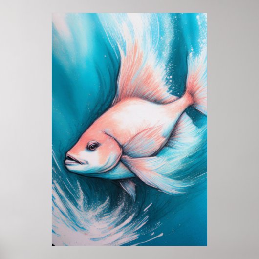 Rosa Blauer Skihang Zeichnend Fisch V Poster (Vorne)