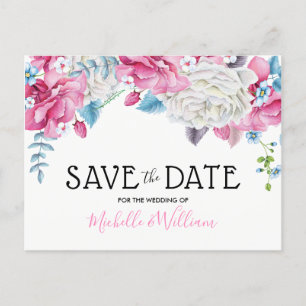 Rosa Blauer Sommer Flora Save the Date Ankündigungspostkarte