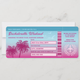 Rosa Blauer Tropischer Bachelorette Boarding Pass Einladung