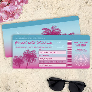 Rosa Blauer Tropischer Bachelorette Boarding Pass Einladung
