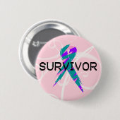 Rosa, blauer u. rosa Band-Überlebender Button (Vorne & Hinten)