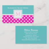 Rosa blauer weißer Punkt: Monogramm-Visitenkarte Visitenkarte (Vorne/Hinten)