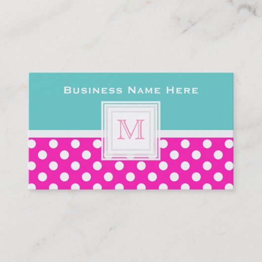 Rosa blauer weißer Punkt: Monogramm-Visitenkarte Visitenkarte (Vorderseite)