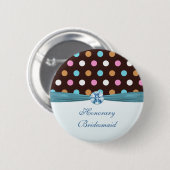 Rosa, blauer, weißer Tupfen Ehrenbrautjungfer Button (Vorne & Hinten)