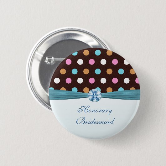 Rosa, blauer, weißer Tupfen Ehrenbrautjungfer Button (Vorne & Hinten)