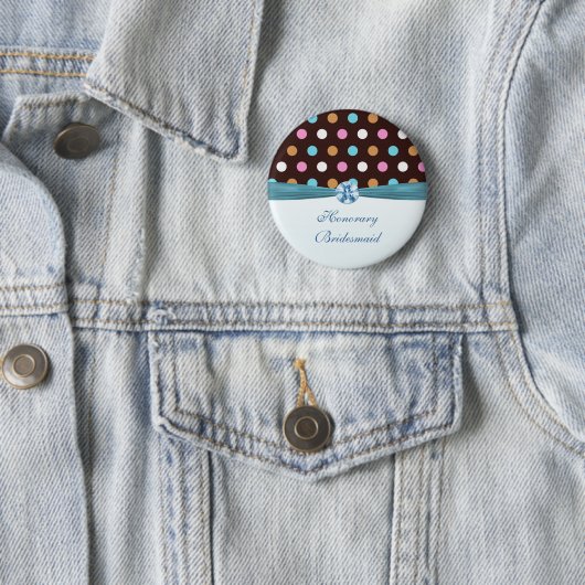 Rosa, blauer, weißer Tupfen Ehrenbrautjungfer Button (Beispiel)