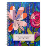 Rosa blaues abstraktes, modernes Blumennotebook Notizblock (Vorderseite)