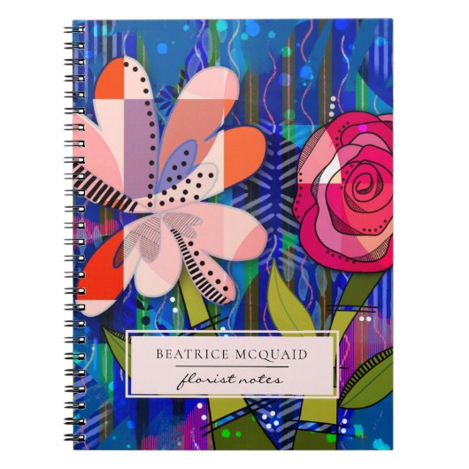 Rosa blaues abstraktes, modernes Blumennotebook Notizblock (Vorderseite)