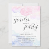 Rosa blaues Aquarellgeschlecht offenbartes Party Einladung (Vorderseite)