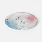 Rosa blaues Aquarellgeschlecht offenbartes Party Pappteller (Schrägansicht)