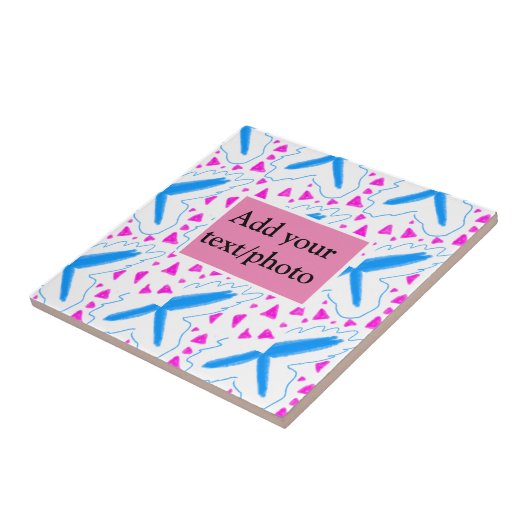 Rosa blaues Aquarellmuster fügt Namenstext hinzu Fliese (Seite)