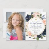 Rosa blaues blaues Foto der Heiligen Kommunion Einladung (Vorderseite)