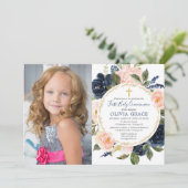 Rosa blaues blaues Foto der Heiligen Kommunion Einladung (Stehend Vorderseite)