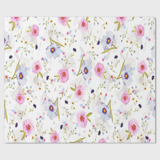 Rosa, blaues Blumenmuster Geschenkpapier (Flach)