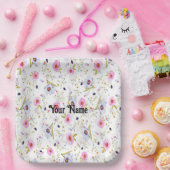 Rosa, blaues Blumenmuster Pappteller (Party)