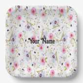 Rosa, blaues Blumenmuster Pappteller (Vorderseite)