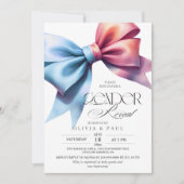 Rosa blaues Bow Baby Shower Gender Reveal Party Einladung (Vorderseite)