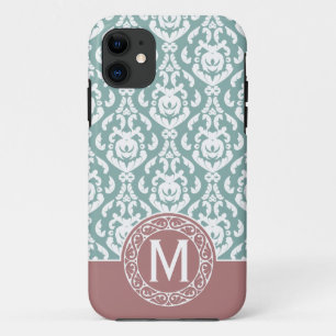 Rosa blaues Damast-Monogramm Case-Mate iPhone Hülle