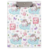 Rosa, Blaues Einhorn Regenbogen Katze Klemmbrett (Vorderseite)