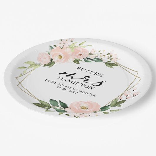 rosa blaues geometrisches Brautparty Pappteller (Schrägansicht)