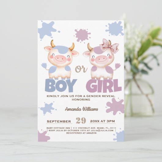 Rosa-blaues Geschlecht der heiligen Kuh Einladung (Stehend Vorderseite)